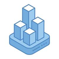 An isometric style icon of a bar graph vector