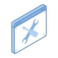 Webpage and screwdriver and spanner, concept of website maintenance isometric icon vector