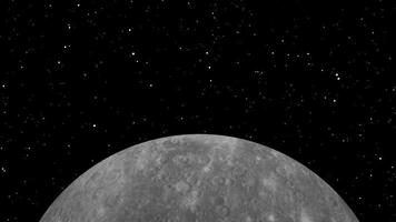 Planet Mercury Rotation in Space. Planet Mercury, animation. The planet Mercury. rotation of solid rock planet or moon, 3d animation, Mercury Animation