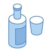 Drink bottle and glass, an isometric icon of wine vector