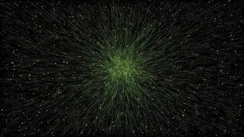 Hyperraum-Sprung durch die Sterne in einen fernen Raum. abstrakter Flug im Weltraum Hyperjump, Star Burst Star Trails Explosion oder Hyperspace abstrakter kreativer kosmischer Hintergrund. Partikel, die sich im Raum bewegen
