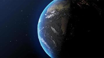der Globus dreht sich auf Satellitenansicht auf dunklem Hintergrund. Erdhintergrund drehen, loopfähige 3D-Animation, Erde aus dem Weltraum, blaue Erde rotieren. Animation der Erde vom Weltraum aus gesehen 4 video