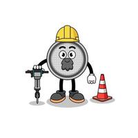 Character cartoon of button cell working on road construction vector