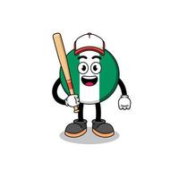 caricatura de la mascota de la bandera de nigeria como jugador de béisbol vector