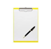 clipboard with a pen isolated on white background photo