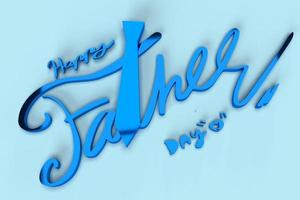 Happy father family day love blue heart font idea blue hand brush calligraphy banner decoration ornament present daddy gentlemen mustache congratulation june celebrate party holiday concept.3d render photo