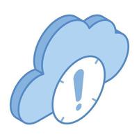 nube con signo de exclamación, icono isométrico de error de nube vector