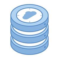 An isometric icon of cloud database, data storage vector