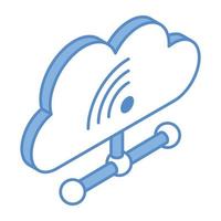 An isometric icon of cloud network, vector design