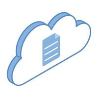 Internet data storage, an isometric icon of cloud file vector