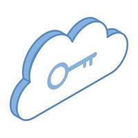 Cloud and key showing the concept of cloud access, isometric icon