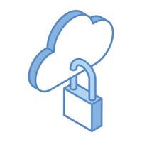 Cloud with padlock, concept of private cloud isometric icon vector
