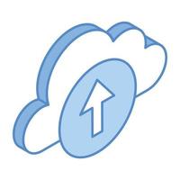 Cloud with upward arrow, concept of cloud upload isometric icon vector