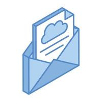 Cloud inside envelope, concept of mail hosting isometric icon vector