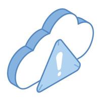 Cloud with exclamation mark, isometric icon of cloud failure vector