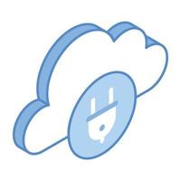 Cloud with plug, concept of cloud connection isometric icon vector