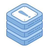 An isometric icon of database error, vector design