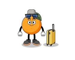 mascota de fruta naranja haciendo vacaciones vector