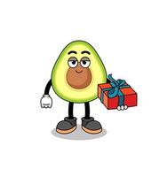 avocado mascot illustration giving a gift vector