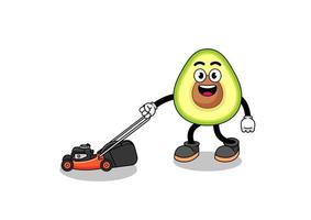 avocado illustration cartoon holding lawn mower vector