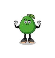 Mascot cartoon of avocado fruit posing with muscle vector