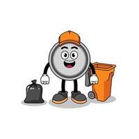 Illustration of button cell cartoon as a garbage collector vector