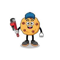 chocolate chip cookie illustration cartoon as a plumber vector