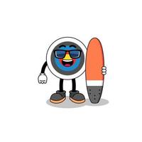 Mascot cartoon of archery target as a surfer vector