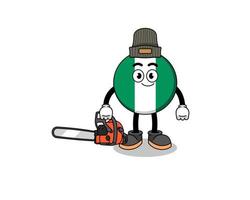 nigeria flag illustration cartoon as a lumberjack vector