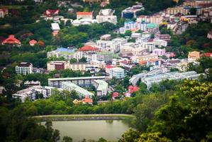 Tilt and shift miniature effect of buildings in Chiang Mai, Thailand photo