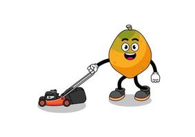 papaya fruit illustration cartoon holding lawn mower vector