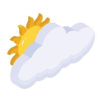 An isometric icon of partly cloudy, sunny day vector