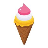 An isometric icon of ice cone, frozen dessert vector