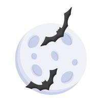 Moon and bats showing the scene of Halloween night, isometric icon vector