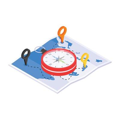 Location pins, an isometric icon of navigation