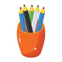 An editable isometric icon of pencil pot vector