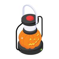 Scary light, isometric icon of halloween lantern vector