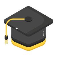 An easy to use isometric icon of mortarboard vector