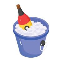 Beach drink cooler, an isometric icon of wine bucket vector