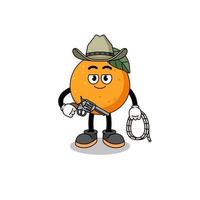 Character mascot of orange fruit as a cowboy vector