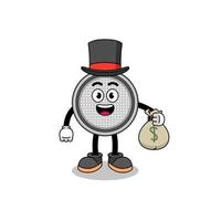 button cell mascot illustration rich man holding a money sack vector