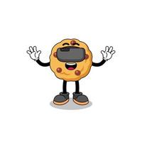 Illustration of chocolate chip cookie with a vr headset vector