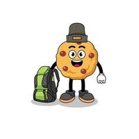 Illustration of chocolate chip cookie mascot as a hiker vector