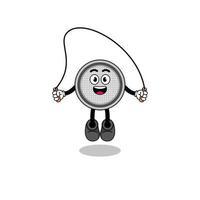 button cell mascot cartoon is playing skipping rope vector