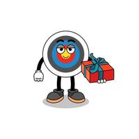 archery target mascot illustration giving a gift vector