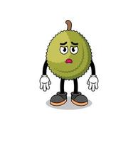 durian fruit cartoon illustration with sad face vector