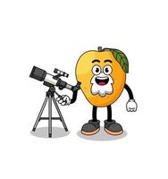 ilustración de la mascota de la fruta del mango como astrónomo vector
