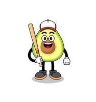 caricatura de mascota de aguacate como jugador de béisbol vector