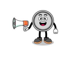 button cell cartoon illustration holding megaphone vector