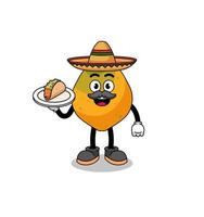 caricatura de personaje de papaya como chef mexicano vector